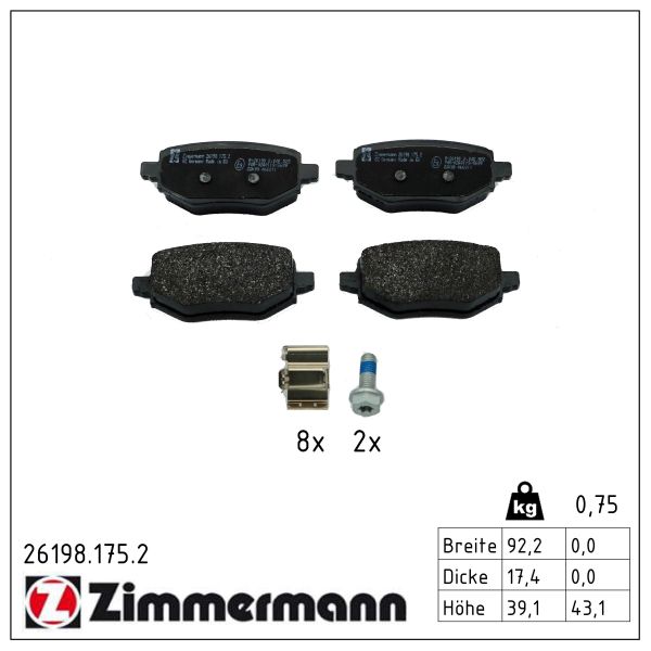ZIMMERMANN Bremseklodser 261981752 bagaksel for CITROËN/PEUGEOT
