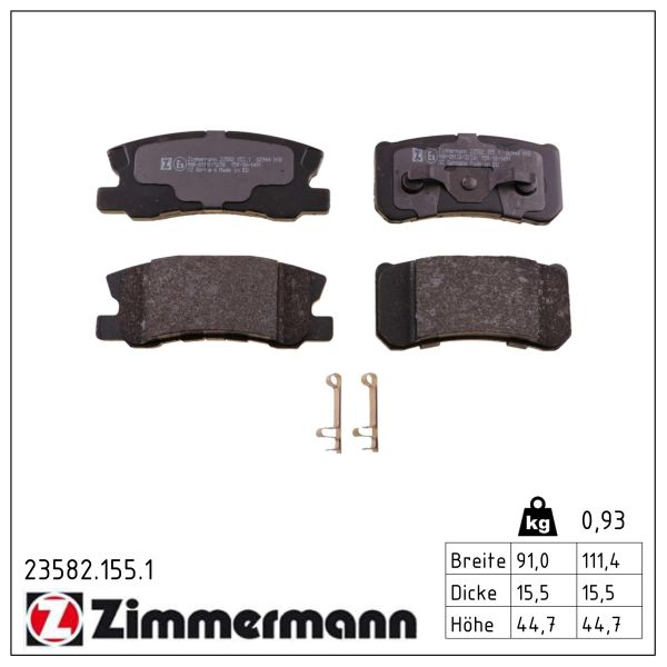 ZIMMERMANN Bremseklodser 235821551 bagaksel for CITROËN/PEUGEOT MITSUBISHI
