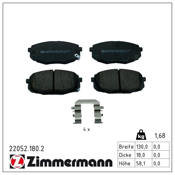 ZIMMERMANN Bremseklodser 220521802 foraksel for HYUNDAI