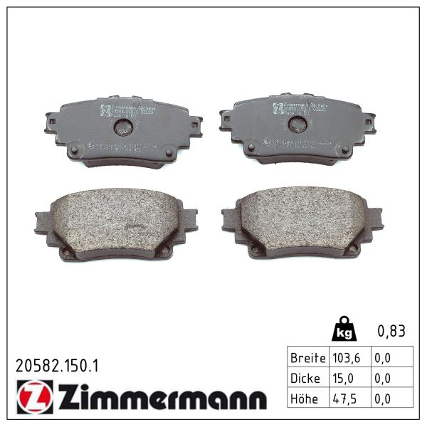 ZIMMERMANN Bremseklodser 205821501 bagaksel for SUZUKI TOYOTA