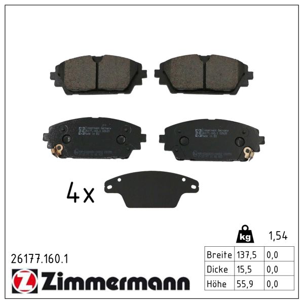ZIMMERMANN Bremseklodser 261771601 foraksel for MAZDA MAZDA (CHANGAN)