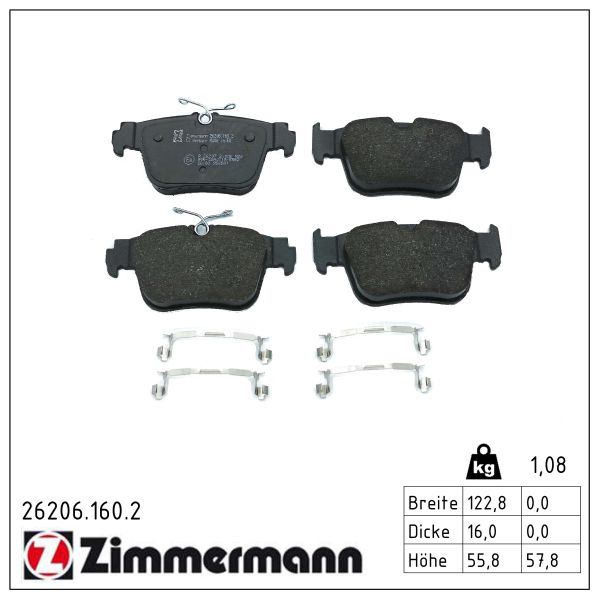 ZIMMERMANN Bremseklodser 262061602 bagaksel for VAG