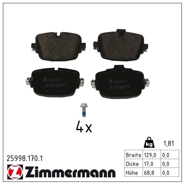 ZIMMERMANN Bremseklodser 259981701 bagaksel for VAG