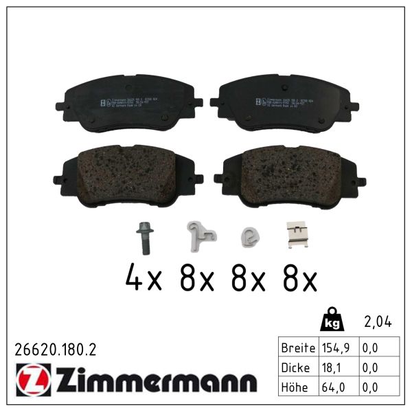 ZIMMERMANN Bremseklodser 266201802 foraksel for CITROËN/PEUGEOT