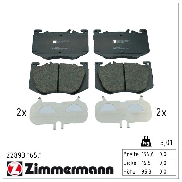 ZIMMERMANN Bremseklodser 228931651 foraksel for MERCEDES-BENZ