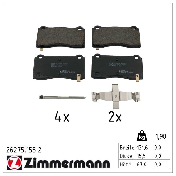 ZIMMERMANN Bremseklodser 262751552 foraksel for TESLA