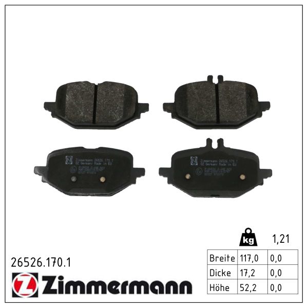 ZIMMERMANN Bremseklodser 265261701 bagaksel for MERCEDES-BENZ
