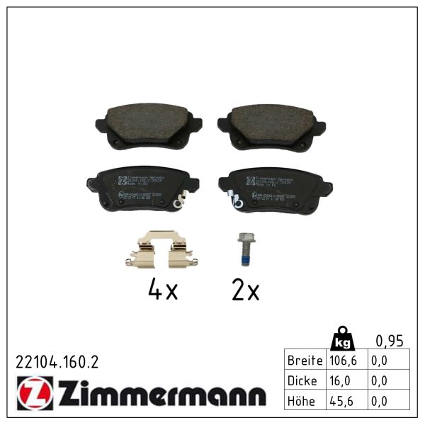 ZIMMERMANN Bremseklodser 221041602 bagaksel for NISSAN RENAULT