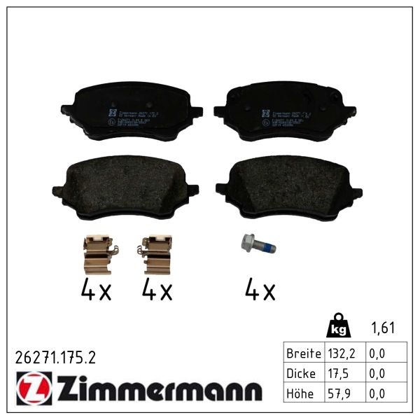 ZIMMERMANN Bremseklodser 262711752 foraksel for FORD