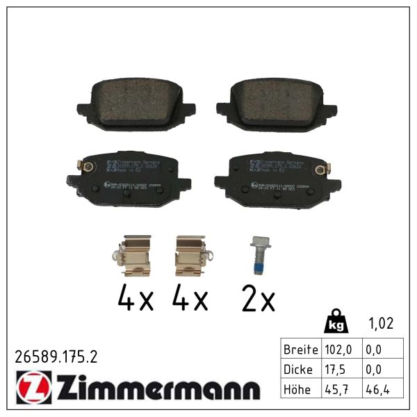 ZIMMERMANN Bremseklodser 265891752 bagaksel for NISSAN