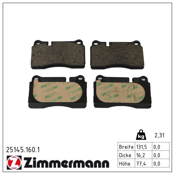 ZIMMERMANN Bremseklodser 251451601 foraksel for VAG