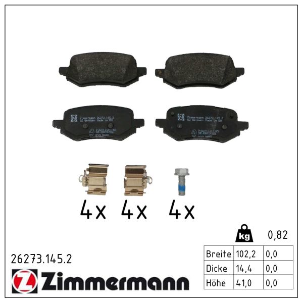 ZIMMERMANN Bremseklodser 262731452 bagaksel for FORD