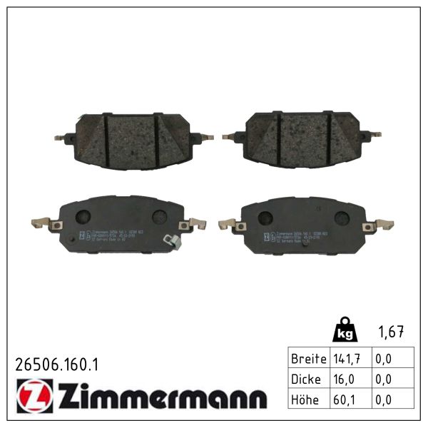 ZIMMERMANN Bremseklodser 265061601 foraksel for MAZDA