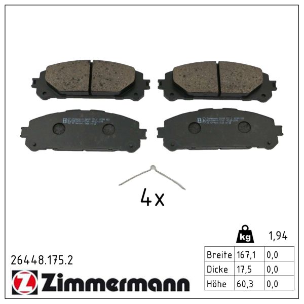 ZIMMERMANN Bremseklodser 264481752 foraksel for SUZUKI TOYOTA
