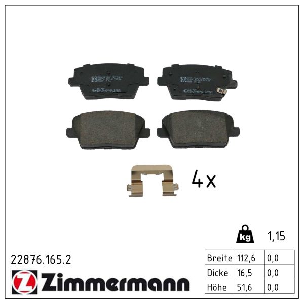 ZIMMERMANN Bremseklodser 228761652 bagaksel for HYUNDAI