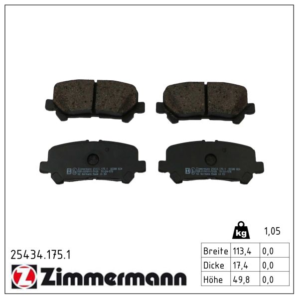 ZIMMERMANN Bremseklodser 254341751 bagaksel for TOYOTA