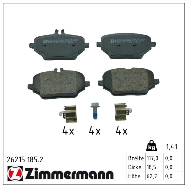 ZIMMERMANN Bremseklodser 262151852 bagaksel for MERCEDES-BENZ