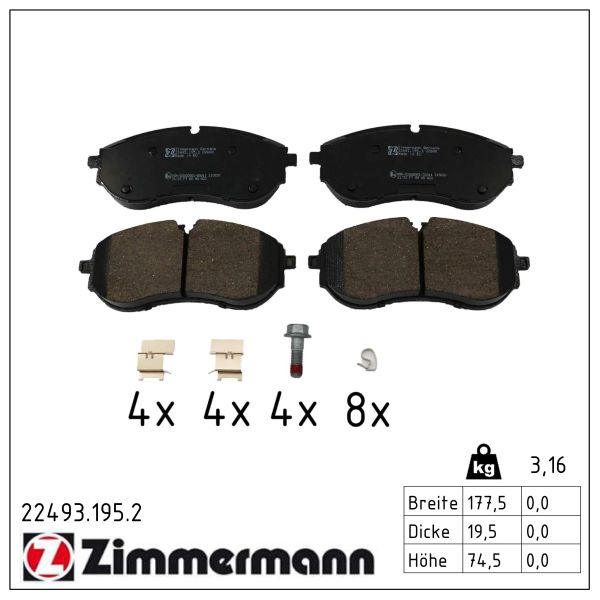ZIMMERMANN Bremseklodser 224931952 foraksel for MAN VW