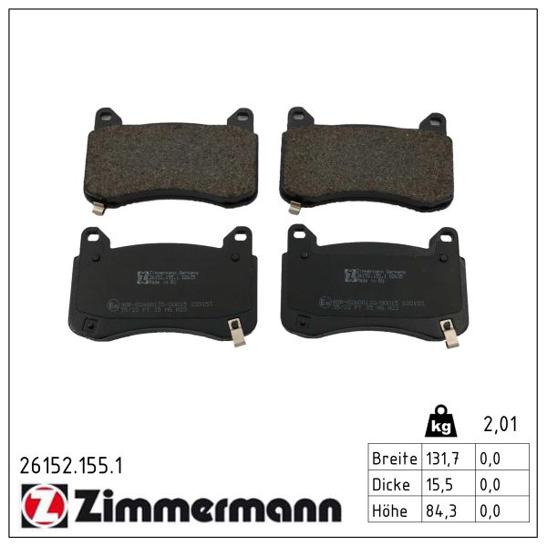 ZIMMERMANN Bremseklodser 261521551 foraksel for TESLA