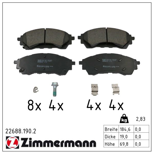 ZIMMERMANN Bremseklodser 226881902 foraksel for FORD FORD ASIA & OCEANIA VW FORD AUSTRALIA