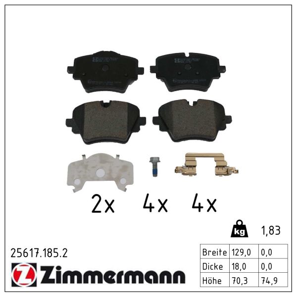 ZIMMERMANN Bremseklodser 256171852 foraksel for BMW