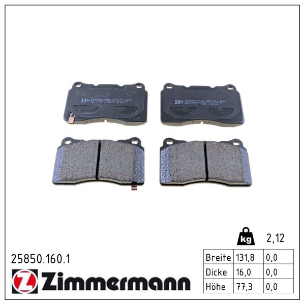 ZIMMERMANN Bremseklodser 258501601 foraksel for HONDA MITSUBISHI RENAULT SUBARU