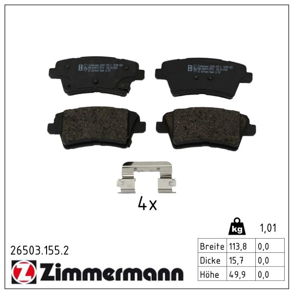 ZIMMERMANN Bremseklodser 265031552 bagaksel for KIA