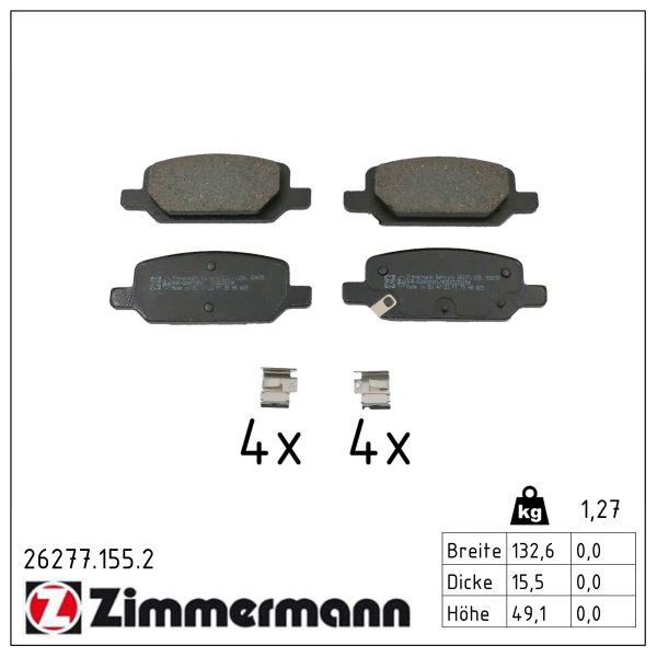 ZIMMERMANN Bremseklodser 262771552 bagaksel for TESLA