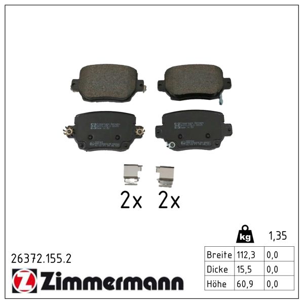 ZIMMERMANN Bremseklodser 263721552 bagaksel for TESLA