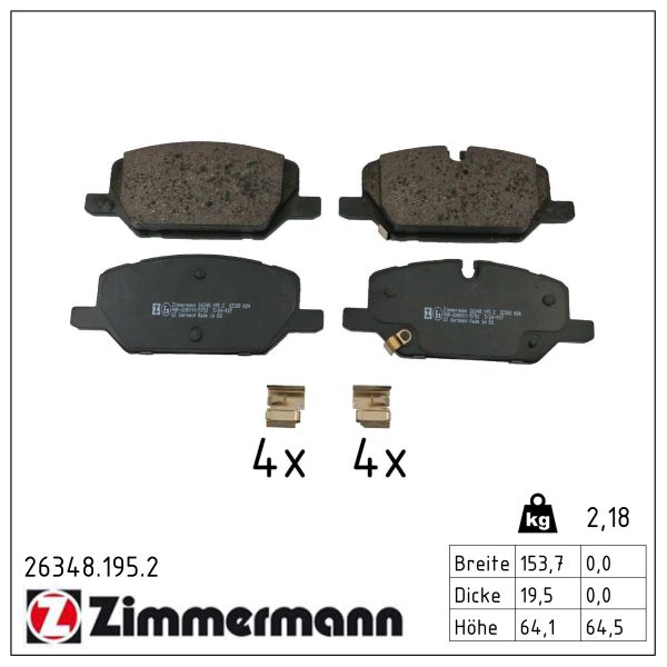 ZIMMERMANN Bremseklodser 263481952 foraksel for OPEL