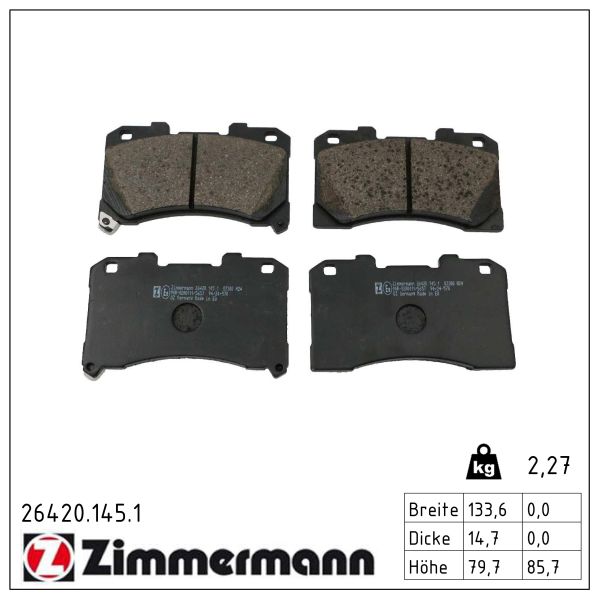 ZIMMERMANN Bremseklodser 264201451 foraksel for TOYOTA