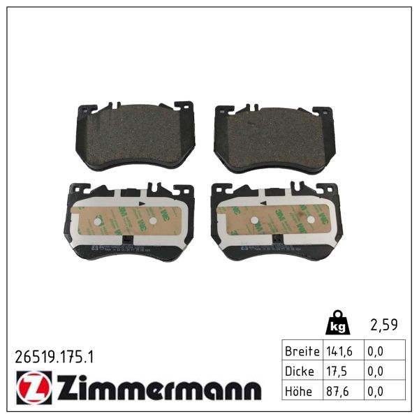 ZIMMERMANN Bremseklodser 265191751 foraksel for MERCEDES-BENZ