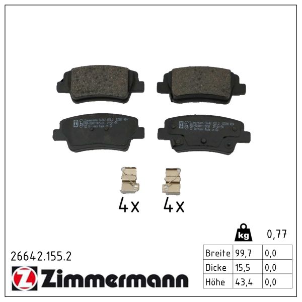 ZIMMERMANN Bremseklodser 266421552 bagaksel for HYUNDAI
