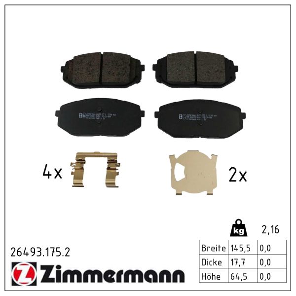 ZIMMERMANN Bremseklodser 264931752 foraksel for HYUNDAI KIA