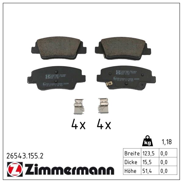 ZIMMERMANN Bremseklodser 265431552 bagaksel for HYUNDAI GENESIS