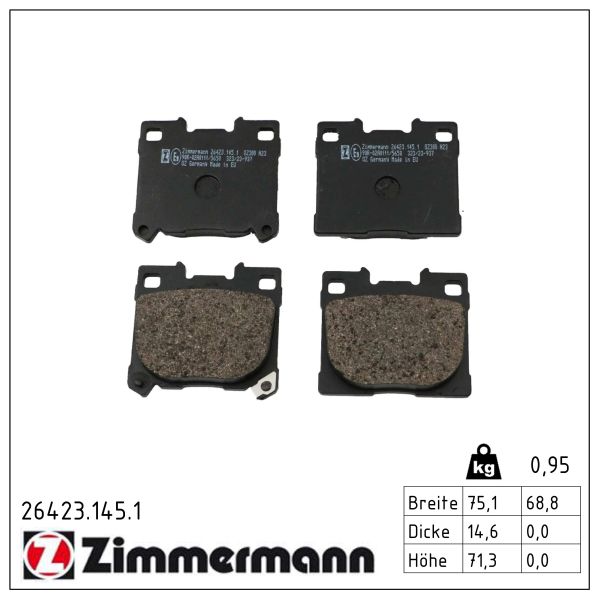 ZIMMERMANN Bremseklodser 264231451 bagaksel for TOYOTA