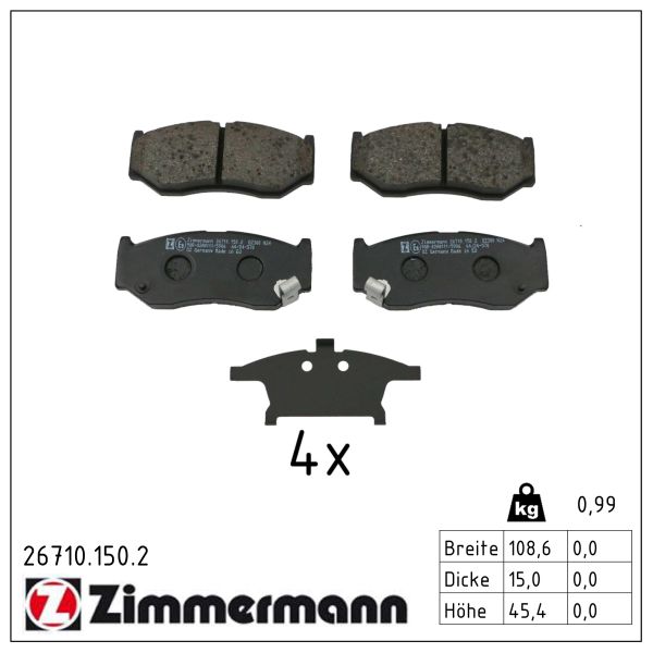 ZIMMERMANN Bremseklodser 267101502 foraksel for SUZUKI