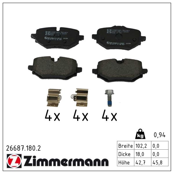ZIMMERMANN Bremseklodser 266871802 bagaksel for BMW