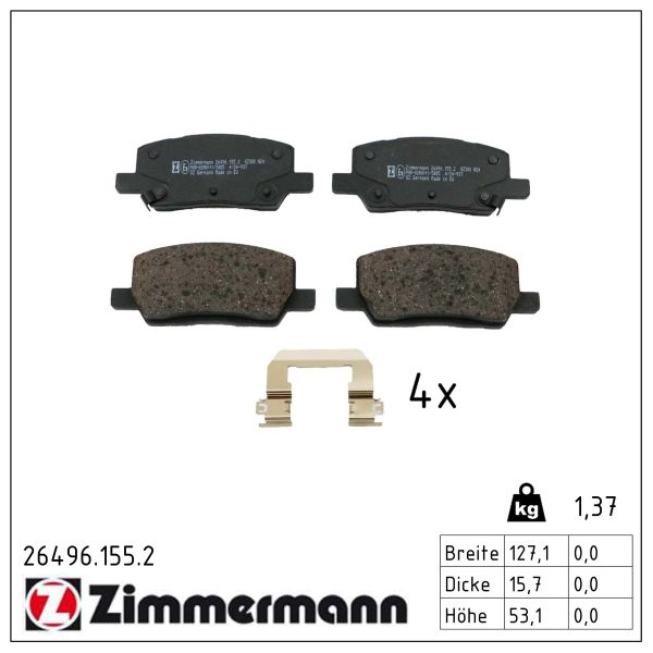 ZIMMERMANN Bremseklodser 264961552 bagaksel for TESLA