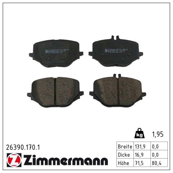 ZIMMERMANN Bremseklodser 263901701 bagaksel for MERCEDES-BENZ
