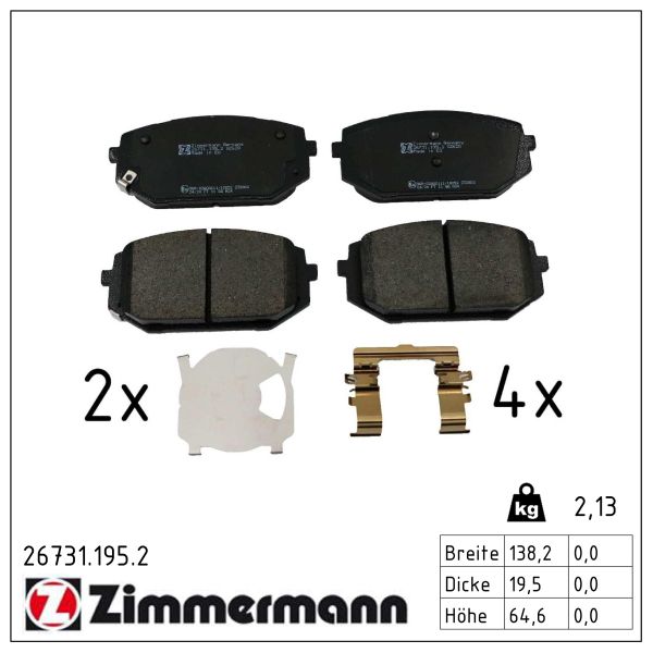 ZIMMERMANN Bremseklodser 267311952 foraksel for KIA
