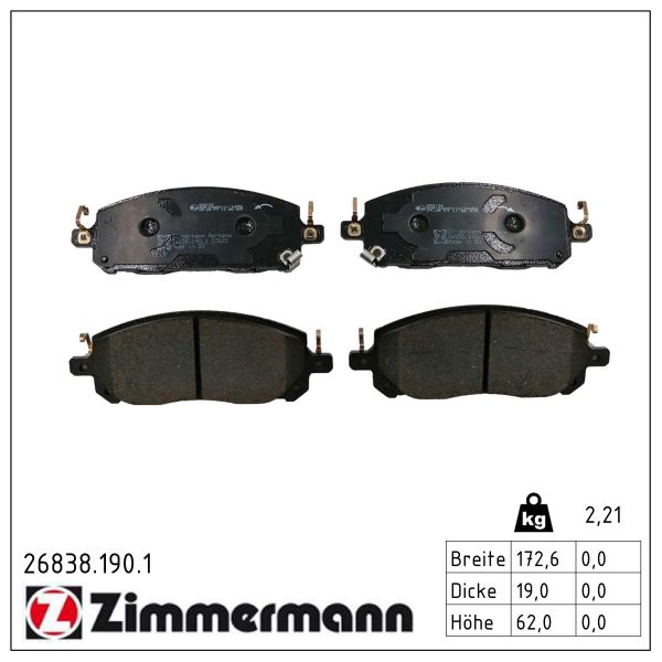 ZIMMERMANN Bremseklodser 268381901 foraksel for MITSUBISHI NISSAN RENAULT