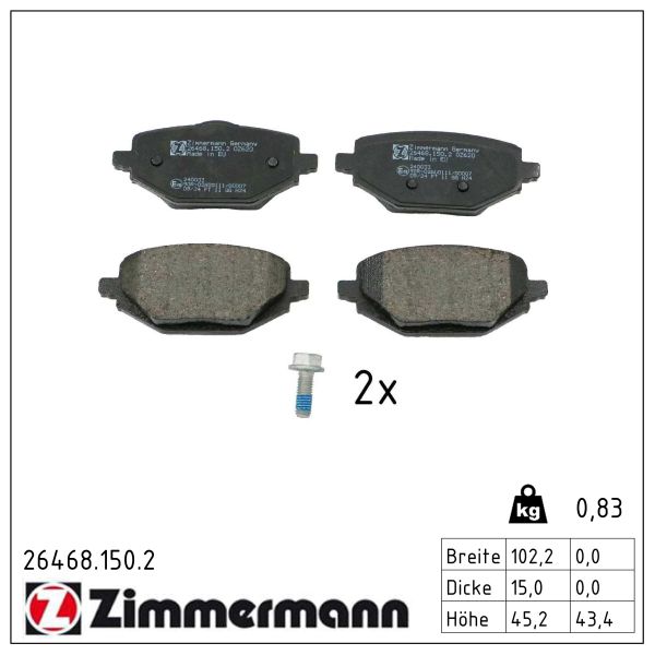 ZIMMERMANN Bremseklodser 264681502 bagaksel for MITSUBISHI RENAULT