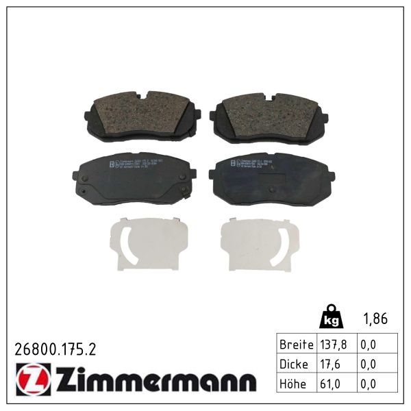ZIMMERMANN Bremseklodser 268001752 foraksel for HYUNDAI