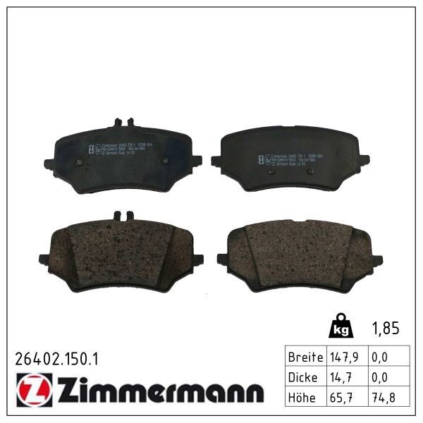 ZIMMERMANN Bremseklodser 264021501 bagaksel for MERCEDES-BENZ