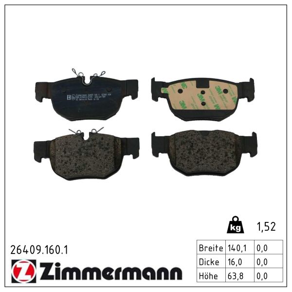 ZIMMERMANN Bremseklodser 264091601 bagaksel for JAGUAR LAND ROVER