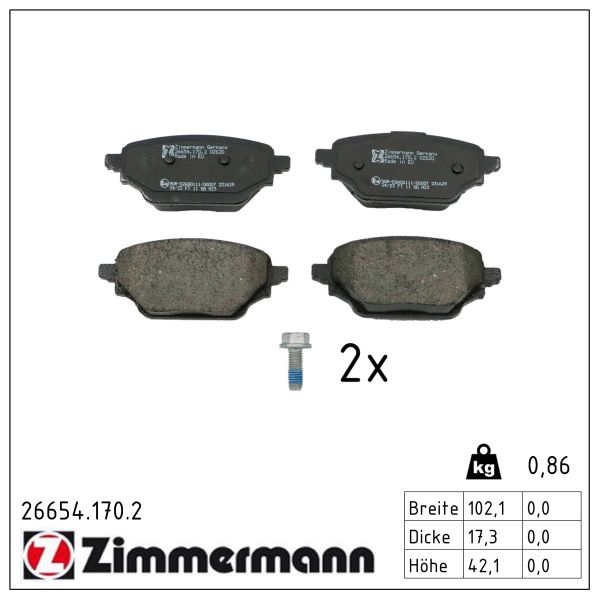 ZIMMERMANN Bremseklodser 266541702 bagaksel for NISSAN RENAULT