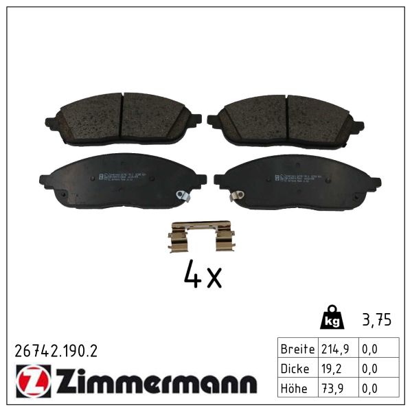 ZIMMERMANN Bremseklodser 267421902 foraksel for JEEP