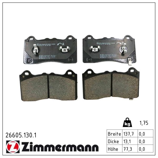 ZIMMERMANN Bremseklodser 266051301 foraksel for FORD USA
