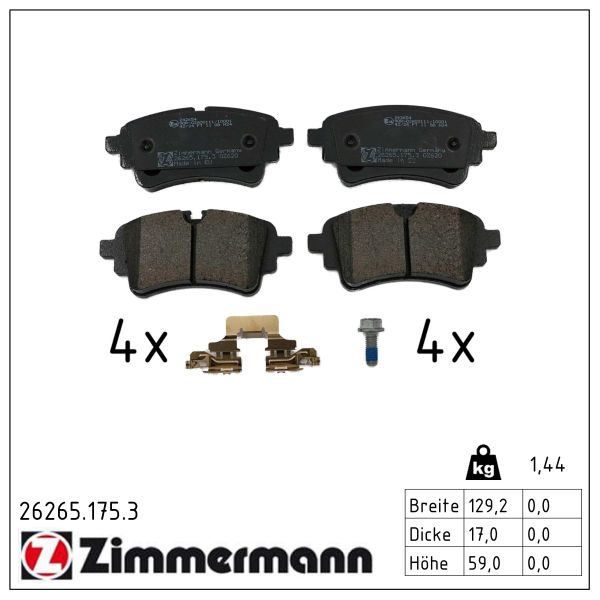 ZIMMERMANN Bremseklodser 262651753 bagaksel for VAG